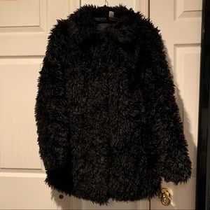 H&M Divided Black Faux Fur Teddy Coat Size Large